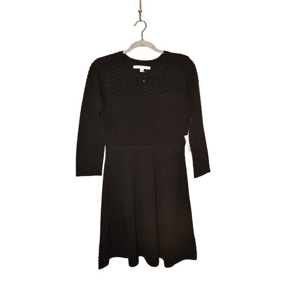 MARC NEW YORK NEW $128 Black Textured Sweater Knit Fit & Flare Dress Small - Picture 1 of 3